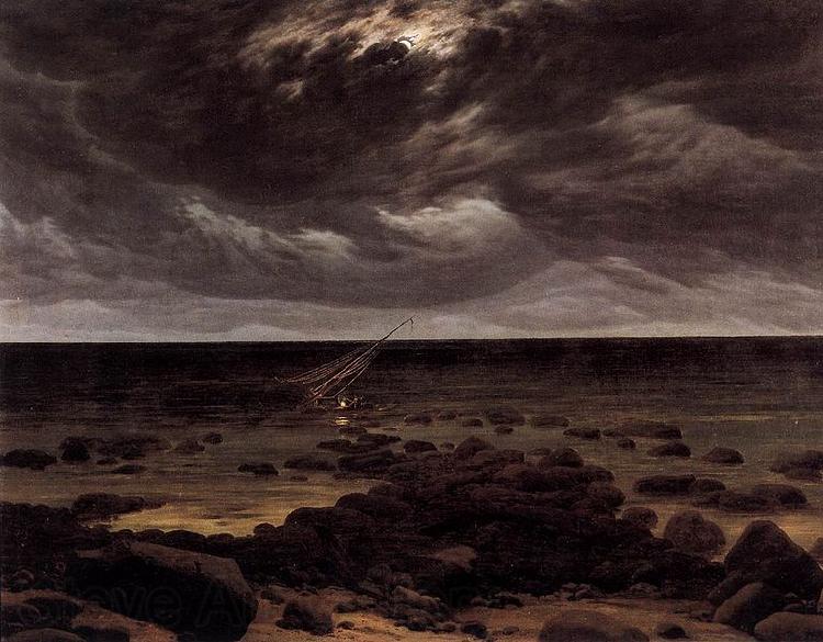 Caspar David Friedrich Seashore with Shipwreck by Moonlight